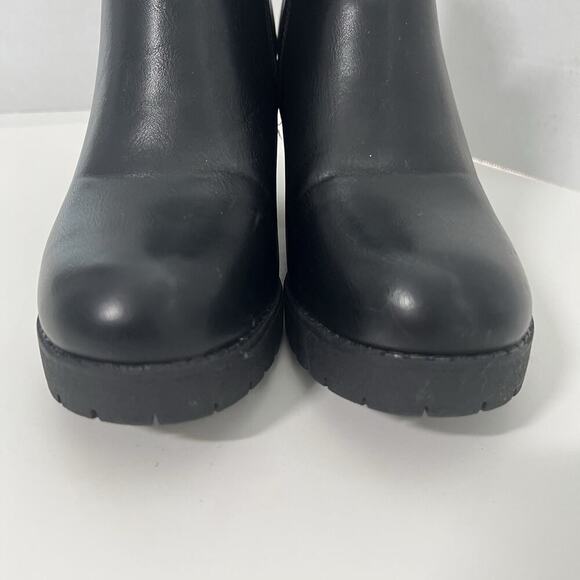 Moda Chics Black Booties Size 8 Chunky Heel Lug Sole Biker Fleece Lined - Picture 6 of 13